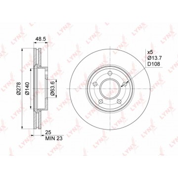 Диск тормозной FORD Focus 2,C-Max MAZDA 3 передний (1шт.), BN1024, LYNX