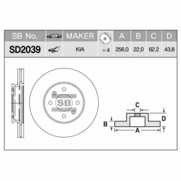 Диск тормозной Solaris (11-) KIA Rio (11-) передний (1шт.), SD2039, SANGSIN